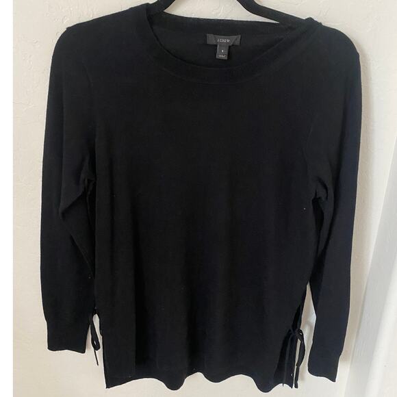 J. Crew Black Side Slit Bow Tie Merino Wool Sweater Size S - Picture 1 of 4